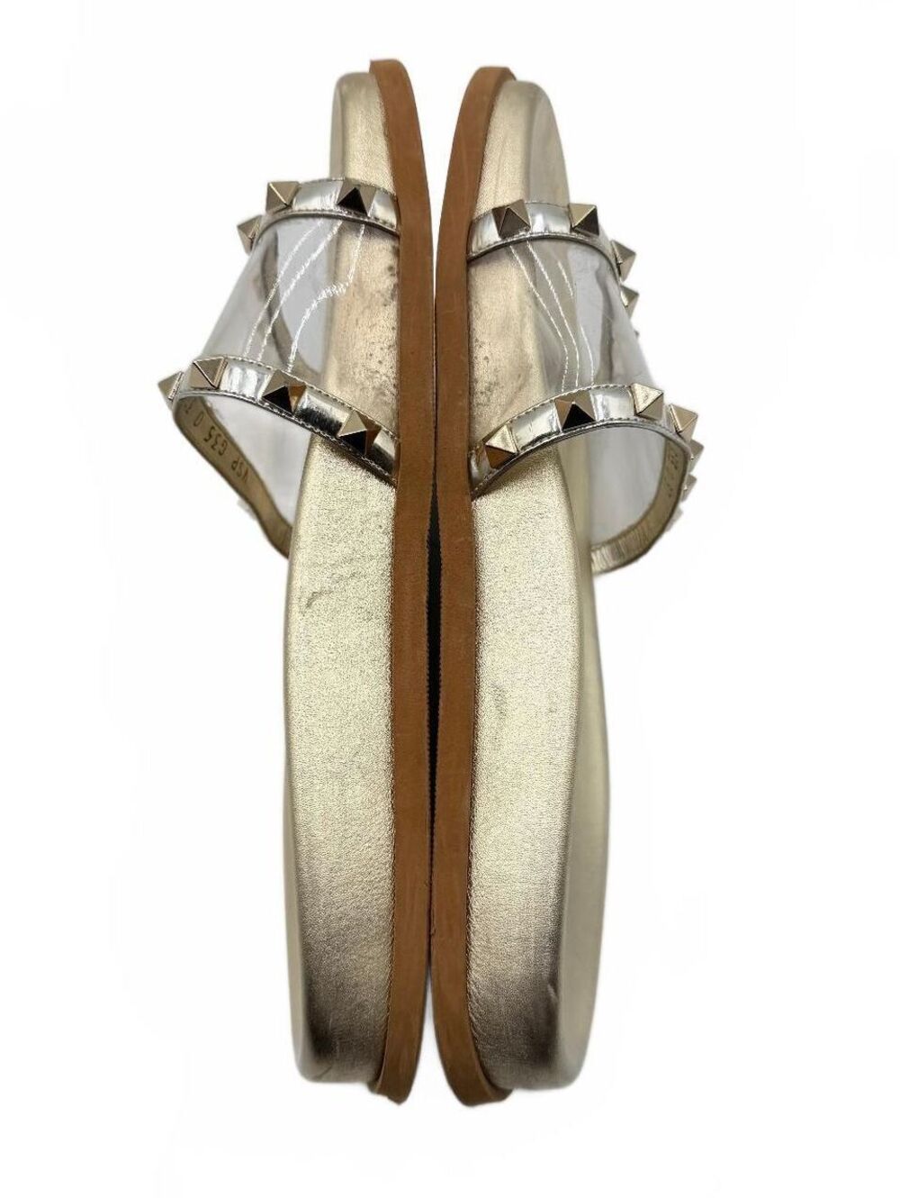 Valentino Garavani Rockstud Transparent PVC Metallic Gold Flat Slide Size 37 - Picture 7 of 9